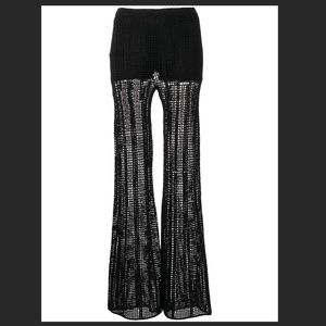 DION LEE Black Open Crochet Lounge Pants